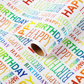 Happy Birthday Wrapping Paper Roll, 17 Inch X 32.8 Feet, Colorful Text Happy Birthday Design Gift Wrap For Birthday, Gift Packaging, Baby Shower, Holiday, Party