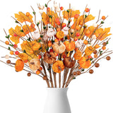 8Pcs Fall Artificial Flowers Pumpkin Picks Decor - Berry Stems With Maple Leaves For Autumn Thanksgiving Home Vase Table Centerpiece Decoration