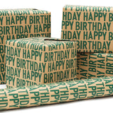 Green Birthday Wrapping Paper, Minimal Emerald Greens Large Happy Birthday Repeating Script Wrapping Paper - 1 Mini Roll 17Inch X10 Ft Per Roll - Green Kraft Gift Wrap For Birthdays Party