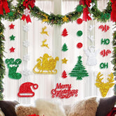 Glitter Christmas Hanging Banner Garland Decorations - Reindeer, Santa Hat, Stocking, Tree, Santa Claus And More - Indoor/Outdoor Party Supplies For Birthday, Home, Office, Classroom