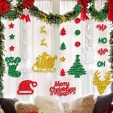 Glitter Christmas Hanging Banner Garland Decorations - Reindeer, Santa Hat, Stocking, Tree, Santa Claus And More - Indoor/Outdoor Party Supplies For Birthday, Home, Office, Classroom