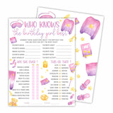 6"X8" Who Knows The Birthday Best - Watercolor Girl'S Slumber Party - Funny Double-Sided 3-In-1 Game Card Set For Birthday Party, Sleepover Party Activities Supplies (20 Pcs)- A06
