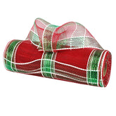10 Inch Wide Red Green And White Deco Mesh Metallic Plaid Deco Mesh Ribbon For Christmas Tree, Garland, Staircase, Mailbox, Centerpiece, Wreaths, Decorating And Crafts (30 Feet)