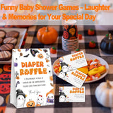 Halloween Baby Shower Games, Spooky Diaper Raffle Tickets For Pumpkin Gender Reveal Party Supplies Decorations, 1 Standing Sign + 50 Ticket - A04
