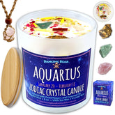 Aquarius Zodiac Candle Gift Box Set With 3 Healing Crystals & Stone Holder Necklace, 100% Soy Scented Wax, Crackling Wood Wick, 45 Hour Burn Time