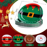 52 Pcs Santa Belt Christmas Oval Paper Plates Platters 10" X 12.5" Large Disposable Platters Santa Christmas Plates Red And Green Dinnerware Set Xmas Dinner Plates Table Decorations