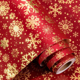 Christmas Wrapping Paper, Embossed Snowflake Wrapping Paper, Kraft Classy Sparkle 3D Red & Gold Snowflake Holiday Gift Wrap For Winter Party, Festive Decoration (Mini Roll, 17 Inch X 33 Feet)