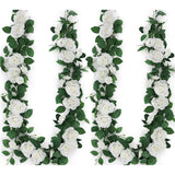 Pack Of 2 Artificial Rose Garlands, 5.9 Ft Flower Floral Vine For Wedding Arch Aisle Mantle Table Runner Centerpieces Backdrop Patio Decorations - White