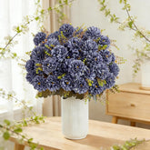 18 Heads Ink Blue Artificial Chrysanthemum Flowers Fake Mums Ink Blue Kiku Gothic Flowers Bouquet Silk Chrysanthemums For Indoor Outdoor Table Centerpiece Vase Pots Decoration, 2 Pcs