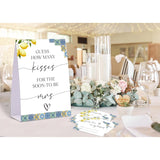 Blue Tiles And Lemons Bridal Shower Game, Guess How Many Kisses For The Soon To Be Mrs, Pack Of 1 Sign And 50 Guessing Cards, Modern Bridal Shower Decorations, Wedding Shower Supplies - 02