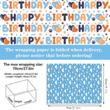 Reversible Happy Birthday Wrapping Paper - 8 Sheets | Blue & Orange Dog Paw Design + Sky-White Clouds Pattern Gift Wrap Paper For Kids’ Birthdays, Baby Showers & Holiday Greetings 19.7" X 27.6"