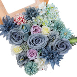 Blue Artificial Flowers Combo Silk Mix Peony Rose Hydrangea Fake Flowers W/Stem For Diy Wedding Bouquets Centerpieces Arrangements Table Decor Party Bridal Baby Shower Home Decorations