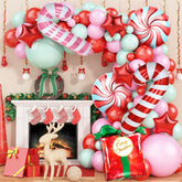 Green Pink Christmas Balloon Arch Kit,Green Pink Red Christmas Balloon Garland Arch Kit With Gift Box Balloons Candy Cane Foil Balloon For Christmas Party Decorations,Xmas Pastel Pink Green