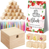 136 Pcs Baby Shower Blocks To Decorate Game Kit Includes 98 Wooden Blocks, 36 Markers, 1 Game Sign, 1 Storage Box For Baby Shower Gender Reveal Activity Party Decorations(Strawberry)