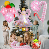 9Pcs Pink Christmas Balloons Decorations, Christmas Tree Balloon, Candy Cane Foil Balloon For Xmas Party New Year Birthday Party Supplies