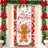 Merry Christmas Gingerbread Man Front Door Decorations Banner - Christmas Gingerbread House Peppermint Candy Cane Door Cover Banner For Xmas New Year Holiday Candy Party Supplies