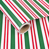 Glitter Christmas Wrapping Paper Roll - Red Green Christmas Stripe With Red Glitter Glimmer Powder Gift Wrap For Holiday Winter Parties - 17In X 16.5Ft