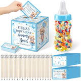 82 Pcs Blue Baby Shower Games Guess How Many Bears Include 1 Guessing Box 1 Large Baby Bottle 60 Cards 20 Pencils For Favors Games Gender Reveal
