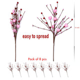 Valentines Day Decorations Floral Picks Stems - 8Pcs,16 Inch Artificial Pink Berry Heart Shaped Branches Gift For Wedding Home Vase Decor (Pink)