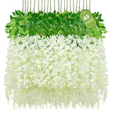 40 Pack White Wisteria Hanging Flowers, Fake Flowers For Decoration, Artificial Hanging Flowers, Vines For Bedroom, Flower Garland For Home, Party, Wall, Wedding Decoration(3.6 Ft/Pcs)