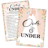 Bridal Shower Games, Over Or Under Wedding Shower Game Card, Blush Pink Boho Floral Romantic Engagement/Bachelorette Party Ideas Activities Supplies Decorations(30 Cards) - A03