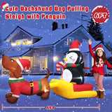 6 Ft Long Christmas Inflatable Dog Sled With Penguin Outdoor Decorations- Blow Up Penguin On Dog Sleigh Yard Decorations