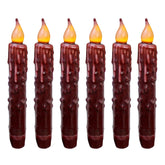 Real Wax Hand Dipped Battery Operated Led Timer Taper Candles Rustic Primitive Flameless Lights Décor, 6-3/4 Inch, Burgundy, 6 Pcs In A Package