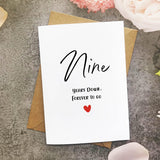 9Th Anniversary Card, Nine Years Down Forever To Go, Romantic Valentines Day Wedding Card For Husband Wife