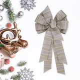 Large 11 X 20 Inch Big Burlap Ribbon Bow Gold Silver Gillter Stripe Wreath Ribbons And Bow Use For Christmas Gift Wrapping, Party Decoration (Gold And Silver Stripe)