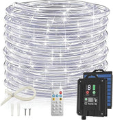 66FT Solar Rope Lights 200 LED Waterproof White String Lights with Remote 8 Modes