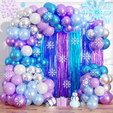 Winter Wonderland Balloon Garland Arch Kit Birthday Party Decorations, Blue Purple Foil Fringe Curtains Backdrop Tinsel Streamer Photo Booth Props For Girls Winter Christmas Snow Party Decor Supplies
