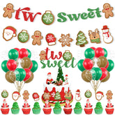 Christmas Gingerbread Man 2Nd Birthday Party Decor, Santa Claus Candy Xmas Ball Two Sweet Banner Snowman Elk Cake Topper Snowflake Latex Balloons For Second Birthday Party Supplies