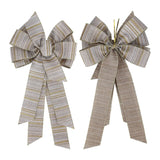 Large 11 X 20 Inch Big Burlap Ribbon Bow Gold Silver Gillter Stripe Wreath Ribbons And Bow Use For Christmas Gift Wrapping, Party Decoration (Gold And Silver Stripe)
