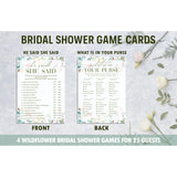 Wildflower Bridal Shower Games Set, 4 Games Includes He Said She Said, Would She Rather, What Is In Your Purse, Bride Feud, 50 Double-Sided Cards, Wedding Party Supplies -02
