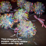 Iridescent Christmas Decorations, Xmas Banner 1 Piece, Iridescent Pompom Garland With Pink Bows, Shimmering Mantel Garland For Christmas Tree, Fireplace, Holiday Party Decorations