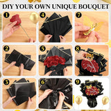 196 Pcs Diy Glitter Roses Bouquet Artificial Flower Bouquet Kit Birthday Gifts Flower Wrapping Paper 3D Butterflies Crowns For Valentine'S Day Wedding Anniversary(Red)