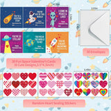 30 Pack Space Valentines Day Cards For Kids Classroom - Outer Space Galaxy Planet Greeting Cards With Envelopes & Stickers- Classroom Valentine Exchange Gifts For Boys Girls Kindergarten Preschool