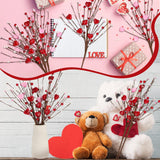 Valentine'S Day Decorations 6 Pcs Valentine'S Day Picks Gifts Heart Shaped Floral Berry Picks Centerpieces For Table Artificial Flowers Arrangement Wedding Spring Table Vase Decor(Red Pink)