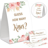 Boho Floral How Many Kisses Bridal Shower Game,Wedding Shower Games,Engagement Party Games,Bachelorette Party Games,Bridal Shower Decorations(1 Sign & 50 Cards),8