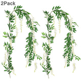 2Pcs 6Ft/Piece Artificial Flowers Wisteria Garland Artificial Wisteria Vine Hanging Flower Greenery Garland For Home Garden Outdoor Wedding Arch Floral Decor (White)