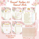 125 Pcs Princess Baby Shower Games For Girls 5 Styles Cards With 20 Pencils For Decorations Baby Shower Activities Include Number Game, Predict Who, Descriptions And Well Wishes, Price