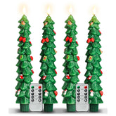 4Pcs Christmas Tree Flameless Taper Candles With Remote And Timer,Led Candles Battery Operated With Mini Ornaments,9.5" Real Wax Window Candlesticks With Flickering 3D Flame For Christmas Decoration