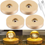 4 Pcs Led Display Base Wooden Led Base Wood Light Display For Crystal Lighted Stand For Glass 3D Glass Resin Art(Round)