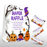 Halloween Diaper Raffle Games Sign, Halloween Baby Shower Party Game Set, Gender Reveal Party Favor Supplies Decor-1 Double Sided Standing Sign + 50 Guessing Cards (05)