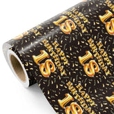 18Th Birthday Wrapping Paper Roll - Mini Roll - 17 Inch X 16.5 Feet - Black And Gold Balloons Happy Birthday Wrapping Paper Perfect For Boys, Party, Holiday