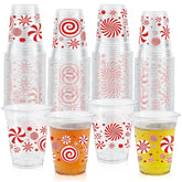 50 Pcs 12Oz Christmas Plastic Cups,Red White Christmas Peppermint Candy Cane Disposable Clear Plastic Cups Juice Soda Beverage Party Favors For Merry Xmas Holiday Themed Decorations Supplies
