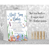 Don'T Say Baby Game, Ocean Under The Sea Baby Shower Game Include Baby Shower Sign And 50 Pcs Mini Clothespins, Gender Neutral Baby Shower Decoration, Party Favors Supplies-Lf32