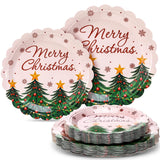 60 Pcs Christmas Party Supplies Xmas Dinnerware Set Merry Christmas Tree Paper Plates For New Year Outdoor Picnic Winter Holiday Decorations