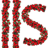 10 Pcs 82 Ft Artificial Red Flower Garland, Fake Hanging Flower Vines Wine Red Rose With Green Leaves, Faux Silk Flower For Backdrop Decoration Tea Party Wedding Birthday Anniversary Bedroom