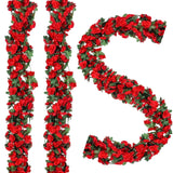 10 Pcs 82 Ft Artificial Red Flower Garland, Fake Hanging Flower Vines Wine Red Rose With Green Leaves, Faux Silk Flower For Backdrop Decoration Tea Party Wedding Birthday Anniversary Bedroom